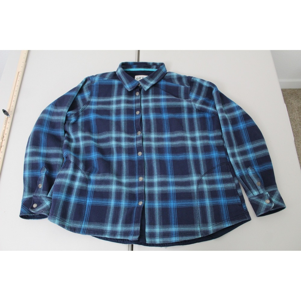 Orvis Classic Collection Blue Plaid Fleece Lined Flannel Shirt Jacket XXL